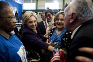 Presidential candidate Hillary Clinton meets supporters at Nashua Community College in Nashua, N.H., on Tuesday, Feb. 2, 2016, after she was officially declared the winner of the Iowa caucus. (Ryan Mcbride/Zuma Press/TNS)