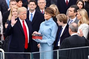 Donald Trump being sworn in on January 20, 2017 at the U.S. Capitol building in Washington, D.C. Photo from White House Facebook page.